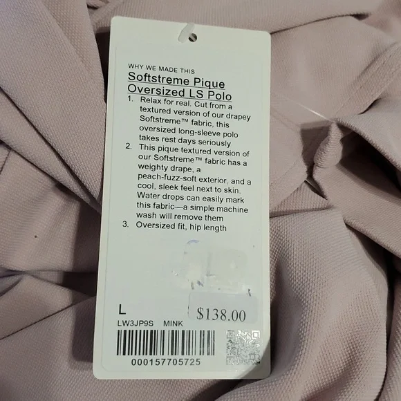 NWT Lululemon Softstreme Pique Oversized Polo Long Sleeve Polo Sz L Mink